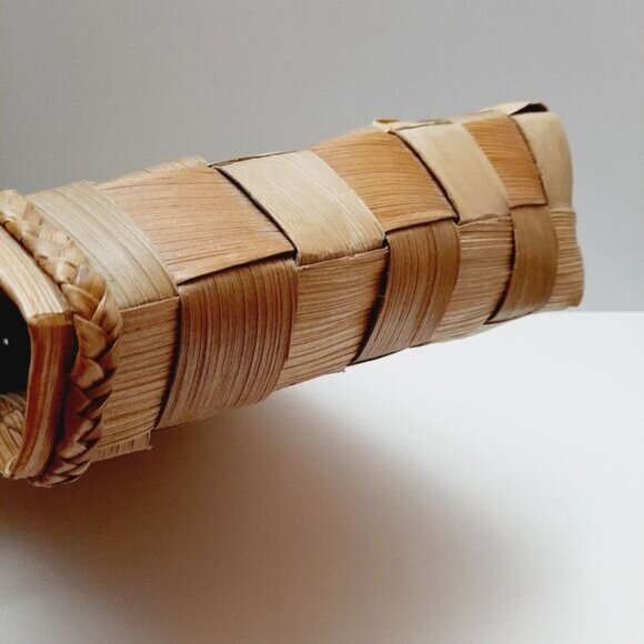 Vintage Hand Made Wide Woven Leaf Large Beach Tote Summer Bag Rope Handle Beige - Picture 11 of 15